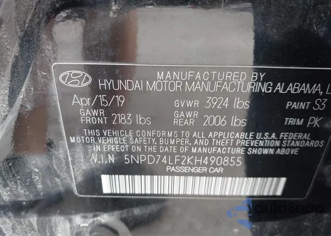 2019 Hyundai Elantra Se from USA, damaged, VIN 5NPD74LF2KH490855